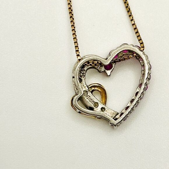 Ruby & Diamond Sterling Silver & 10k Vermeil Heart Necklace - Picture 5 of 7